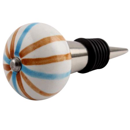 Blue Brown Rays Ceramic Wine Stopper (Pack Of One Piece)